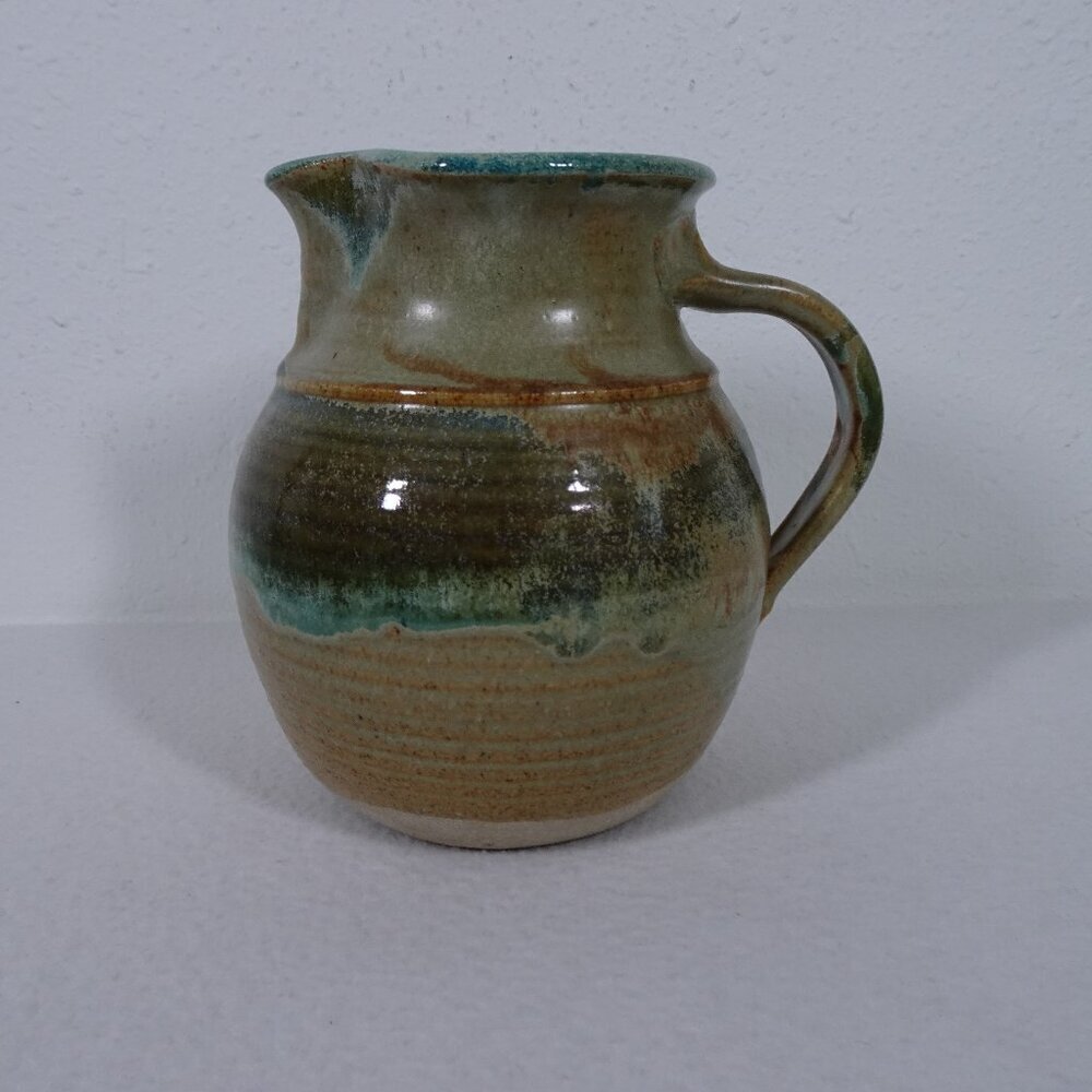 Vintage Pottery Pitcher Handmade Signed Hartman 7.5" Tall Artisan Studio Glazed